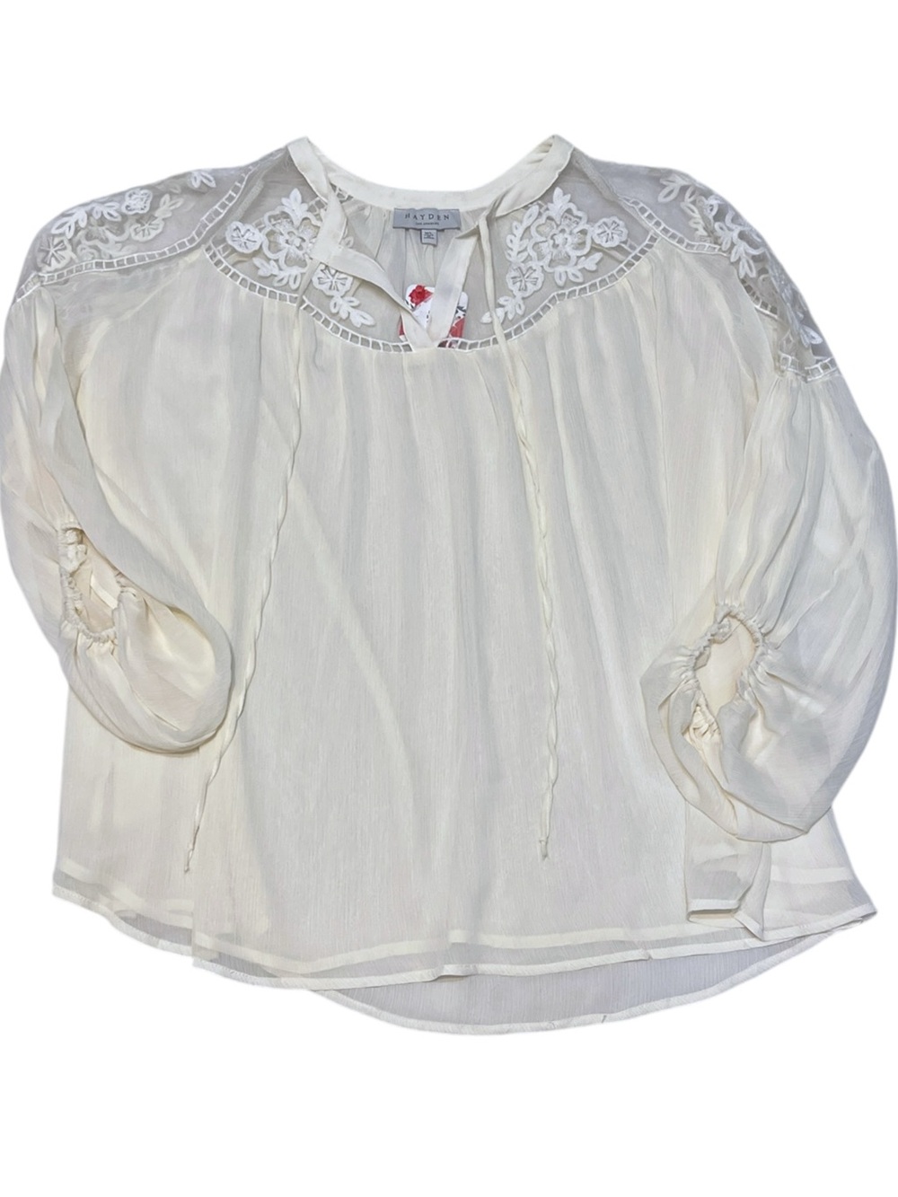 Hayden Los Angeles Sheer White Bohemian Lace Long Sleeve Peasant Blouse Top L - Picture 11 of 13